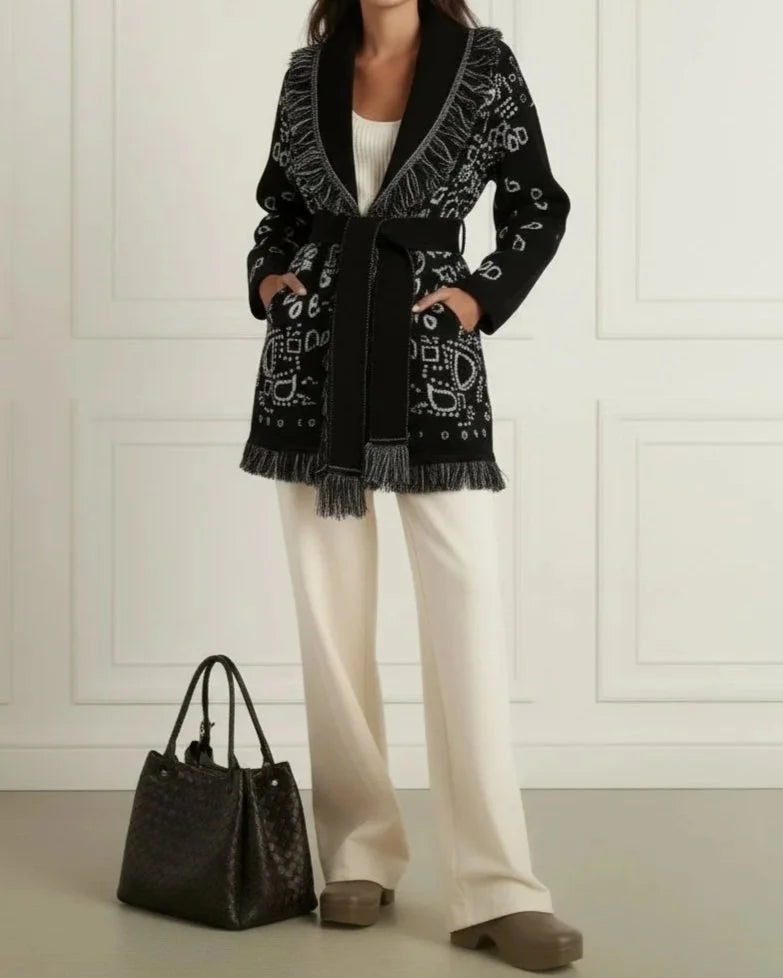 Black Bandana Wool Cardigan