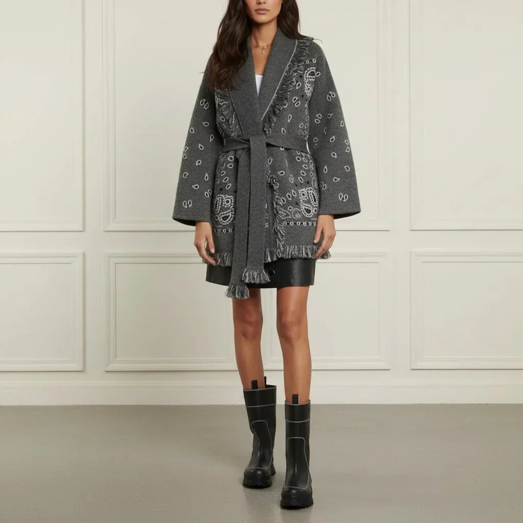 Grey Bandana Wool Cardigan
