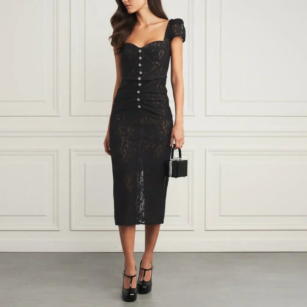Lace Belted Midi