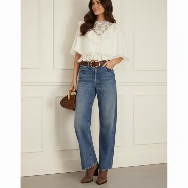 Embroidered Frill Blouse