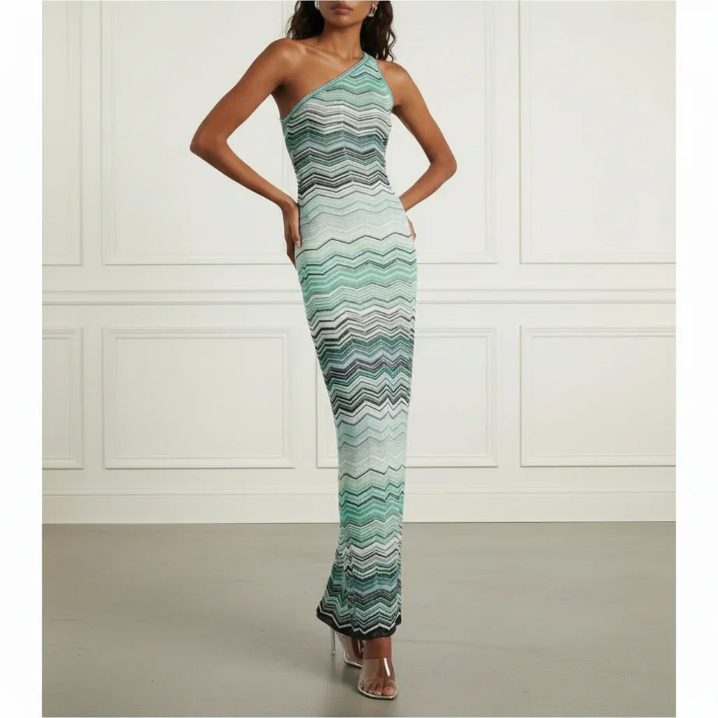 One Shoulder Metallic Knit