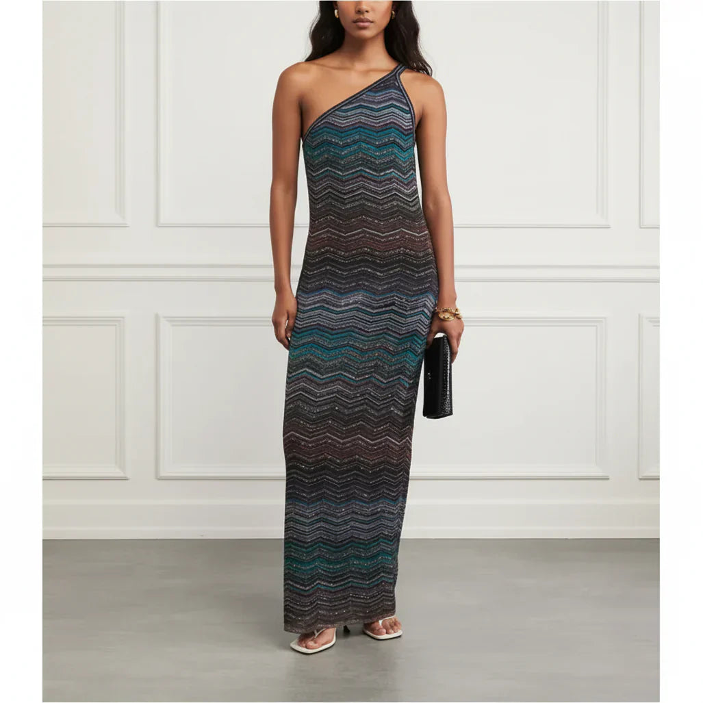 One Shoulder Metallic Knit