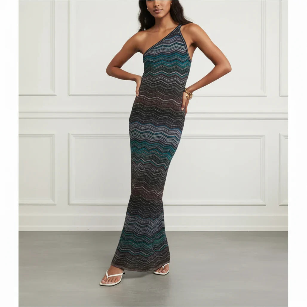One Shoulder Metallic Knit