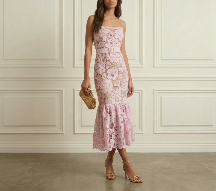 Pink Embroidered Midi