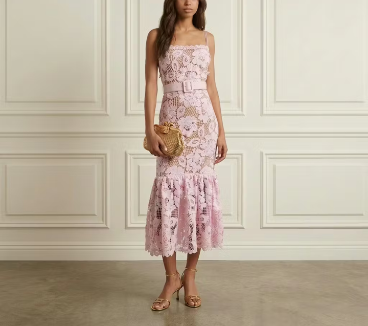 Pink Embroidered Midi