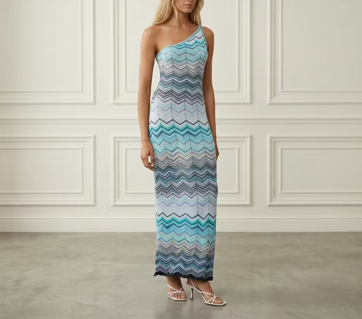 One Shoulder Metallic Knit