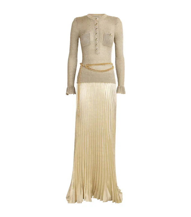 Gold Pleated Midi