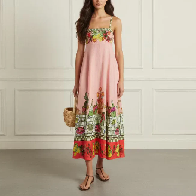 Linen Print Midi