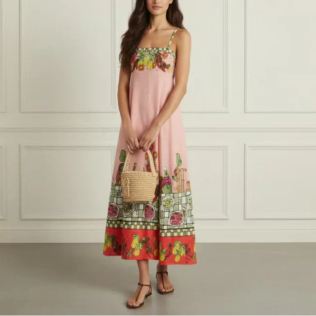 Linen Print Midi