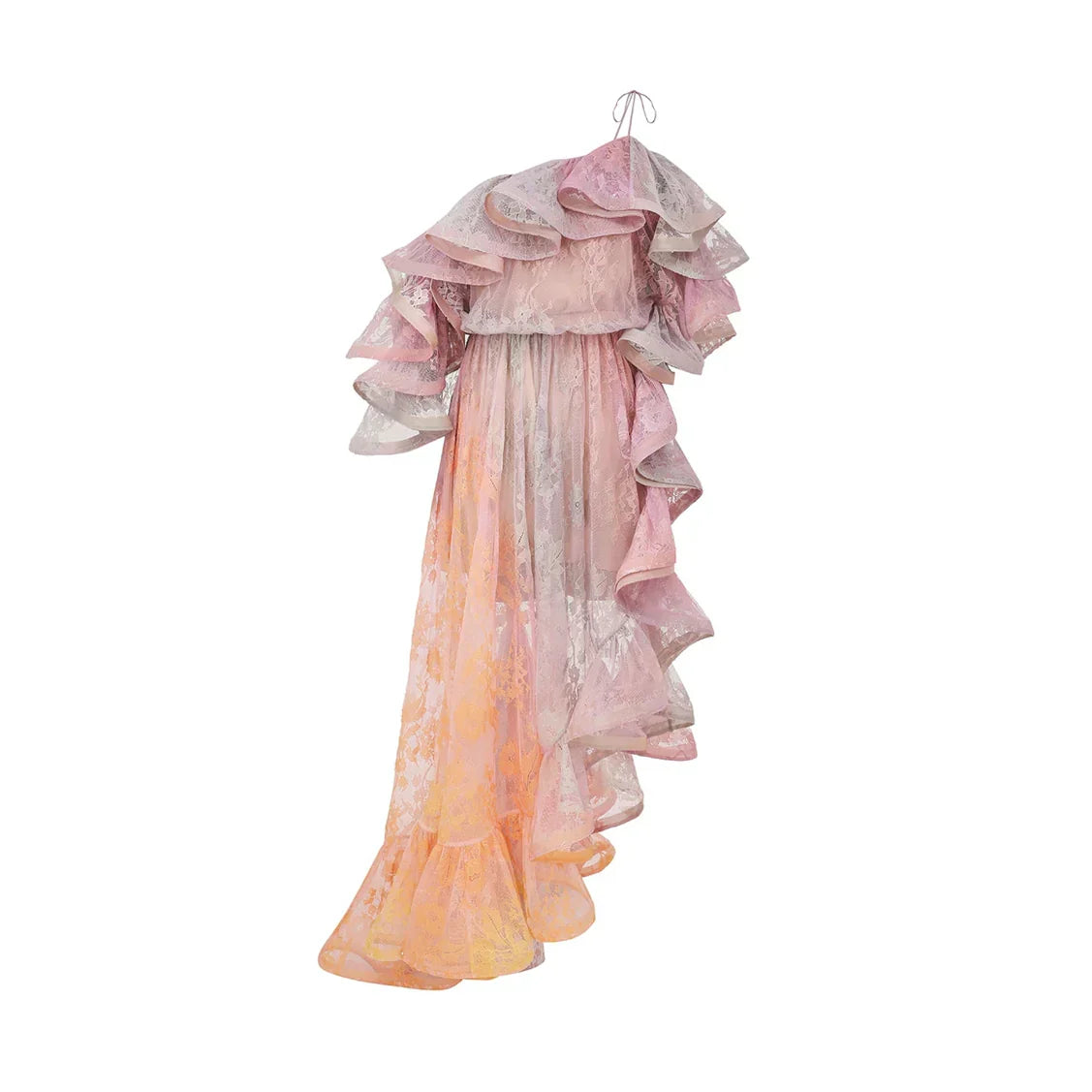 Silk Ruffle Lace Dress