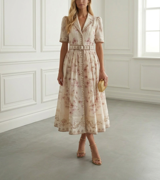 Belted Print Midi
