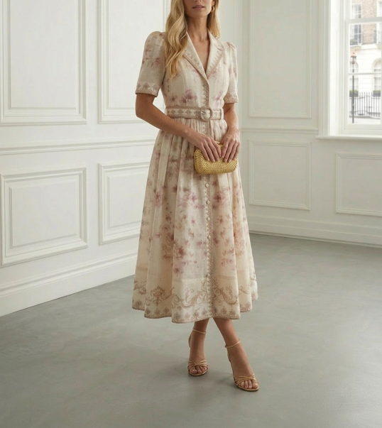 Belted Print Midi