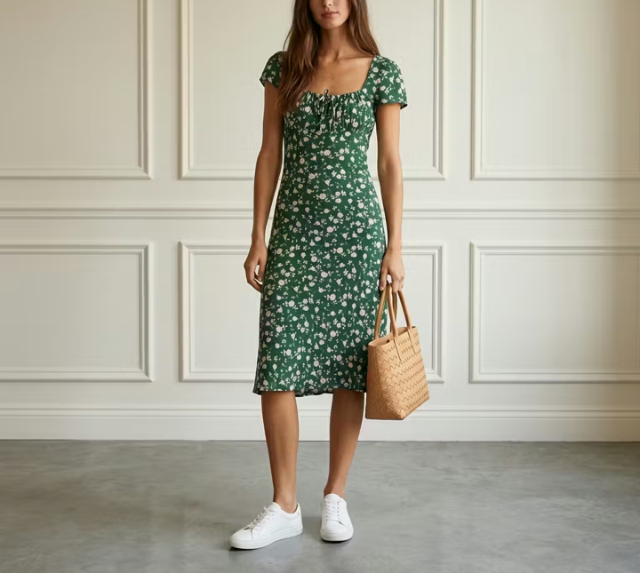 Green Floral Midi