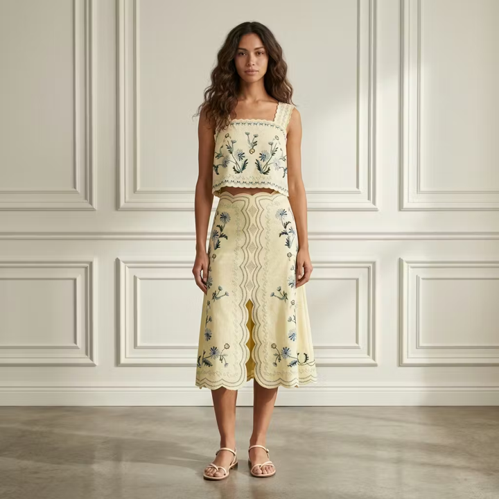 Yellow Embroidered Set