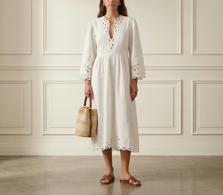 Embroidered Flare Midi
