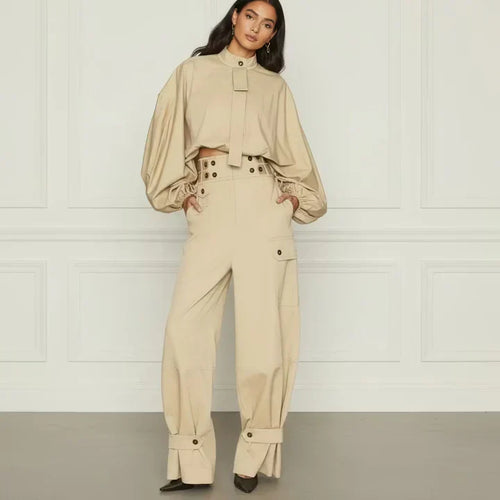 Beige Buttoned Set