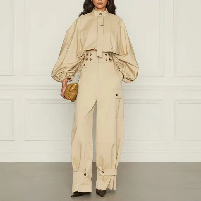 Beige Buttoned Set