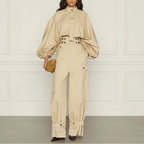 Beige Buttoned Set