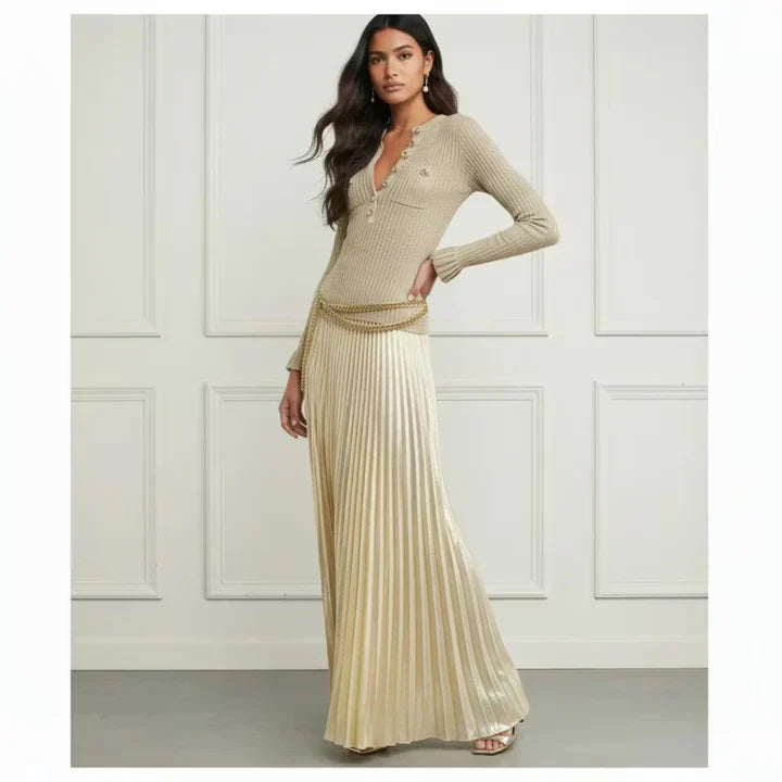 Gold Pleated Midi