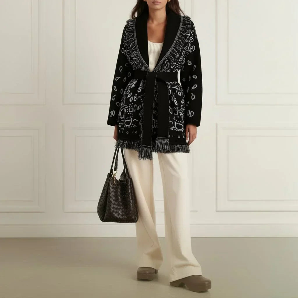 Black Bandana Wool Cardigan